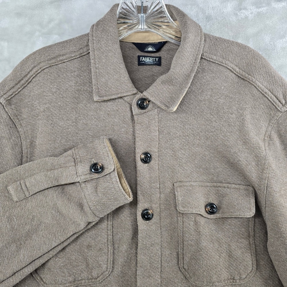 Faherty Reserve Shirt Jacket Mens‎ Large Brown Organic Cotton Knit Shacket